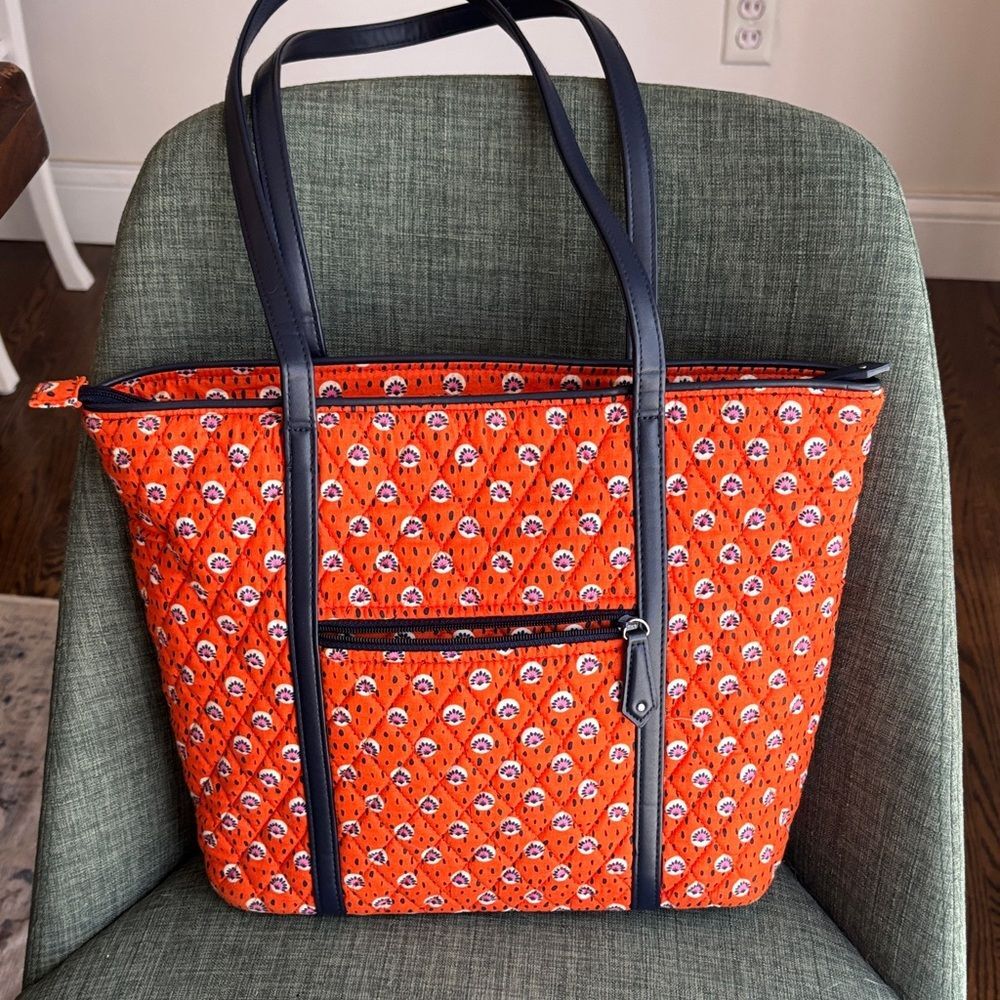 Vera Bradley Trimmed Rio Rosie large Tote purse shoulder bag orange NWOT beach - Picture 7 of 12